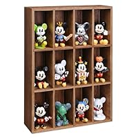 Ikee Design Wall Mounted Wooden Mountable 12 Compartments Holder Display Shelf for Collectibles, Wood Collection Shadow Box Display Shelves Cases, 12.6W x 3.1D x 16.5H in, Brown Color
