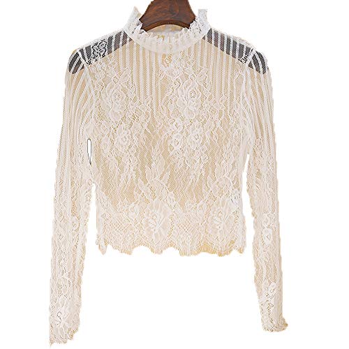 YEKEYI Encaje manga larga smock desmontable falso cuello cuello mitad blusa Dickey collar imitación collares, blanco, XL Cover