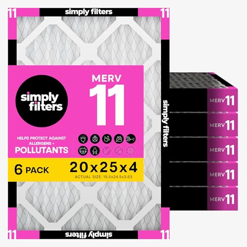 Simply 20x25x4 Air Filter MERV 11 6 Pack Furnace Air Filter for HVAC (Actual Size:19.5x24.5x3.63) DUST Pet & Allergy Control