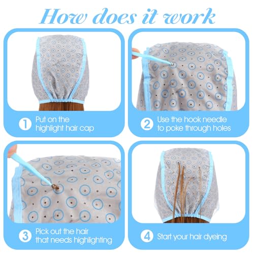 SynHHergyx Hair Highlight Cap Blue Hair Highlighting Cap Kit Coloring Frosting Dye Kit with Plastic Crochet Hook Highlight Caps for Salon DIY Dyeing Hairdressing 1Pcs