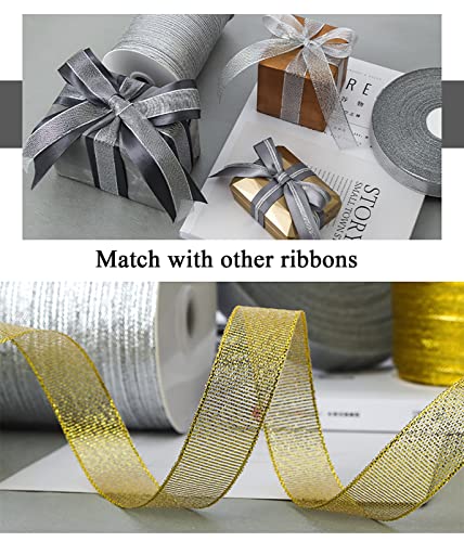 Yaseo 1 1/2 Inch Silver Glitter Ribbon, 25 Yards Sparkly Metallic Fabric Ribbons For Gifts Wrapping Wedding Party Decoration And Crafts #TOP4