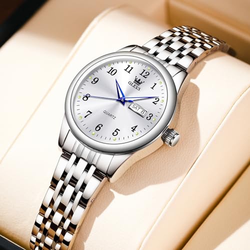 Image of OLEVS Luxury Ladies Watches,Women's Watch with Day and Date,Female Watch for Small Wrist,Gold Stainless Steel Watches for Women,Easy Read Ladies Wrist Watches Waterproof(Adjustable Strap
