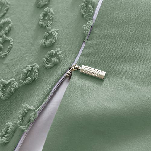 Image of Green Duvet Cover King Size - Boho Bedding King Duvet Cover Set, 3 Piece Tufted Double Brushed Boho Duvet Cover King with Zipper Closure, 1 King Size Duvet Cover Set 104x90 Inches and 2 Pillow Shams
