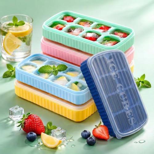 Image of Kitch [3 Pack] Multicolor Ice Cube Tray with Lids, 2-Inch Large Silicone Flexible 8-Cavity Ice Maker Molds for Whiskey & Cocktails, Easy-Release Reusable Ice Cubes, BPA-Free CLOUDVALLEY