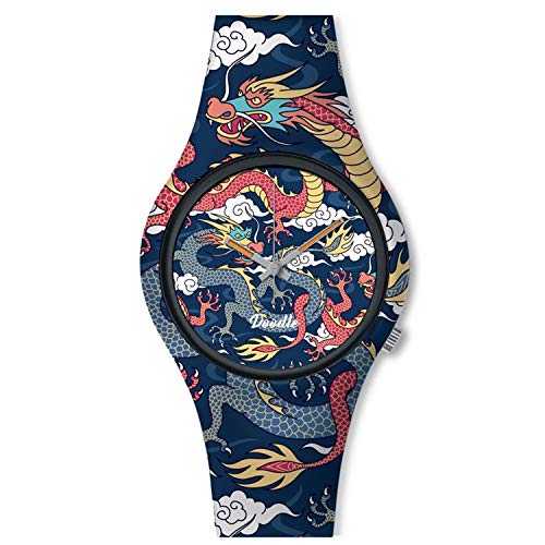 Preisvergleich Produktbild Doodle Watch Herrenuhr Street Fighter Mood Tattoouhr Dragon Drachen Blau DO42002