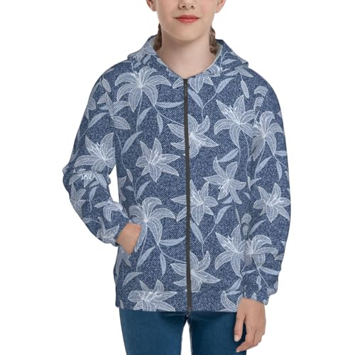 Blue Animal Skin Kid Hoodies Boys Zip Up Sweatshirts Girls Pullover with Pocket3