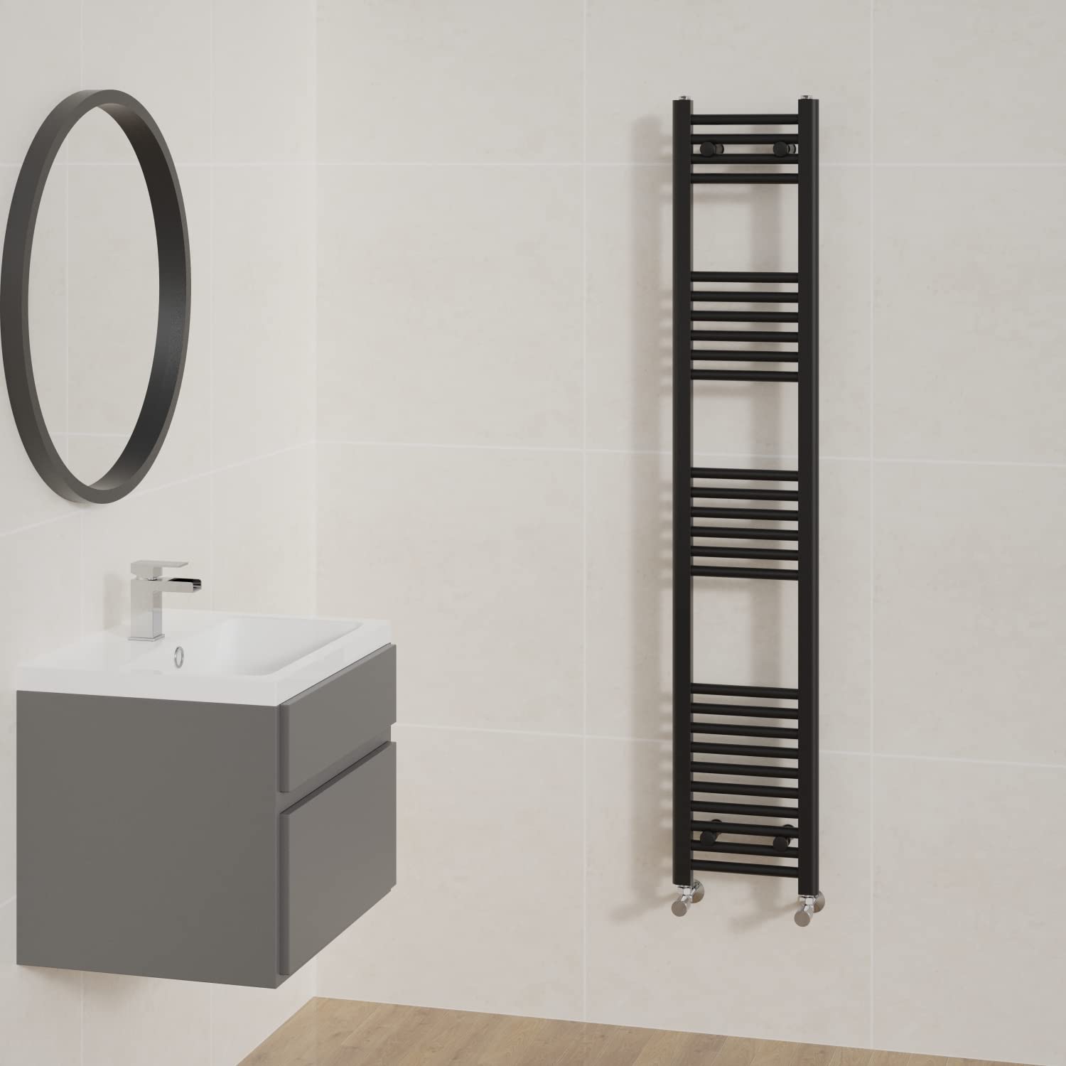 NRG Straight Black Bathroom Heated Towel Rail Radiator Central Heating Ladder Rad Warmer 1600x300mm