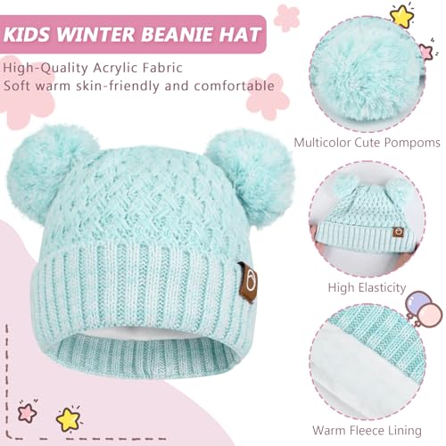 Image of Kids Winter Hat Gloves Scarf Set,Toddler Girls Winter Hat Kids Beanie with Pom Neck Warmer Gaiter Mittens Fleece Lined Set