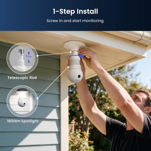 HOMIQ LIFE 3MP 2K Light Bulb Security Camera, 2.4GHz & 5GHz WiFi Indoor Outdoor Camera with Full Color Night Vision, Motion Detection, Two-Way Audio, Compatible with Alexa, E26/E27 Socket by HOMIQ LIFE - Used condition - Image 7
