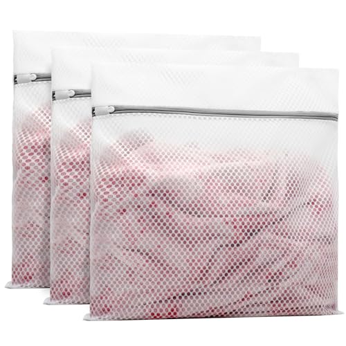 Muchfun 3Pcs Durable Honeycomb Mesh Laundry Bags for Delicates 24 x 24 Inches (3 XX-Large)