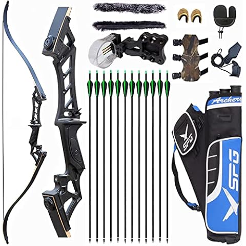 GOLRESOL 58 Zoll Profi Bogenschießen Takedown Recurvebogen Set 30-60lbs Rechtshand Holzbogengriff Jagdbogen Cover