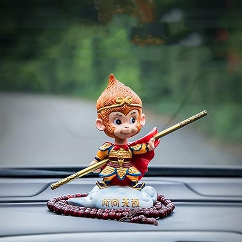 Miniatura 2 de Estatua del rey mono, figura de resina de Sun Wukong, estatua de Buda del Viaje al Oeste con cuentas de Buda, decoración del hogar del automóvil,