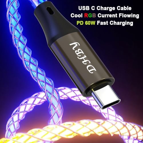 Image of RGB Colorful USB A to USB Type C PD 66W Fast Charging Cable Phone Charger High Data Speed Visible Light Up Colourful RGB Current Flowing for All USB C Device-RGB USB A to C 39 Inches