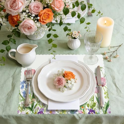 100 Pcs Tulip Paper Placemats Bulk 10 x 14 Spring Floral Scalloped Disposable Placemats Decorative Charger Table Mat for Summer Party Wedding Banquet Party Holiday Table Decor by Aartner - Used condition - Image 4