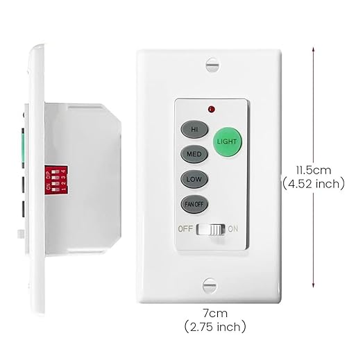 Miniatura 6 de Nexete Ventilador de techo universal de control remoto de pared, interruptor de inmersión con 3 velocidades ajustables, atenuador de luz, compatible