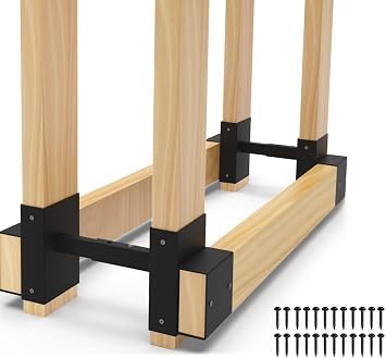 Outdoor Firewood Rack Bracket Kit, 2x4 Firewood Storage Holder with 3 Depth Adjustable, Lumber Storage Rack for Outdoor Indoor Patio, 1 Pair 2x4s not Included