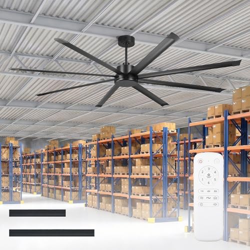 Parrot Uncle 100 Inch Large Ceiling Fan with Remote Black Industrial DC Motor Fan No Light 8 Aluminum Blades 6 Speed Quiet Reversible Motor for Indoor Garage Shop Patio