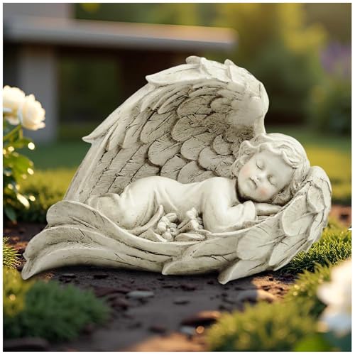 PlentifulHome Sleeping Angel Figurine in Large Wings – 7.87" Resin