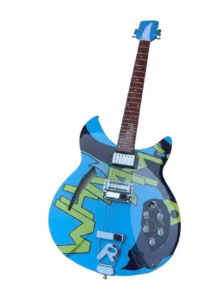 Chitarra elettrica a corpo semi-cavo, grafica pop-art blu personalizzata con doppi pickup, 6 corde a grandezza naturale for il rock britannico (Guitarra Eléctrica)