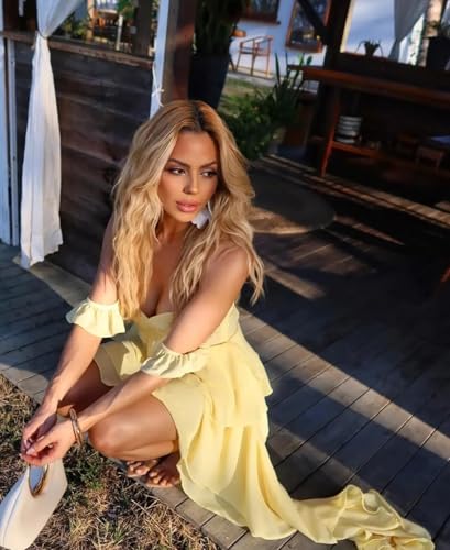 Ruffle Chiffon Homecoming Dresses Tiered Strapless Short Prom Dress with Train Wedding Party Gown4