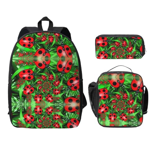 Sac à dos imprimé coccinelle rouge kit 3 pièces léger avec trousse et lunchbox