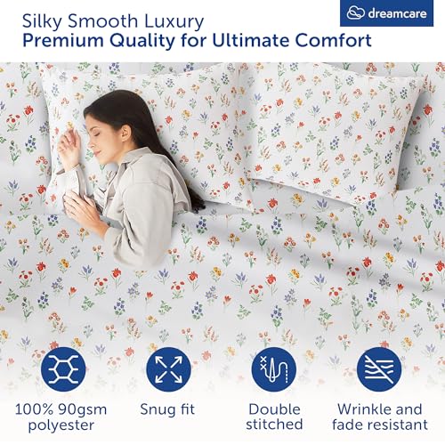 Image of DREAMCARE Queen Sheet Set - 4 pcs Breathable Cooling Sheets - up to 15 inch Deep Pocket Queen Sheets Set with Side Pockets - Extra Soft 100% Brushed Hypoallergenic Hotel Luxury Bedding - Multi Floral