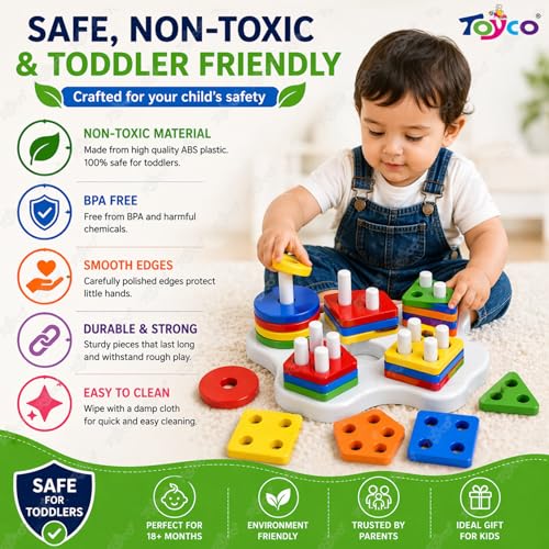 Image of TOYCO Shape Sorter Toy for Toddlers 1-3 Years, 25 Pieces Learning & Stacking Toy, Educational Montessori Toy with 5 Shapes & 5 Colors, Shape Sorting Game, Fine Motor Skill Toy for Boys & Girls