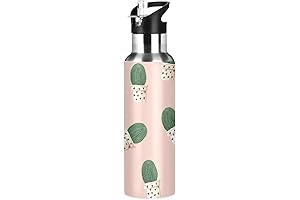 xigua Pink Cactus Water Bottle with Straw Lid