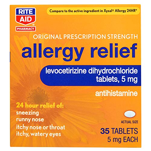Rite Aid 24 Hour Allergy Relief, Original Prescription Strength, Levocetirizine Dihydrochloride Tablets, 5