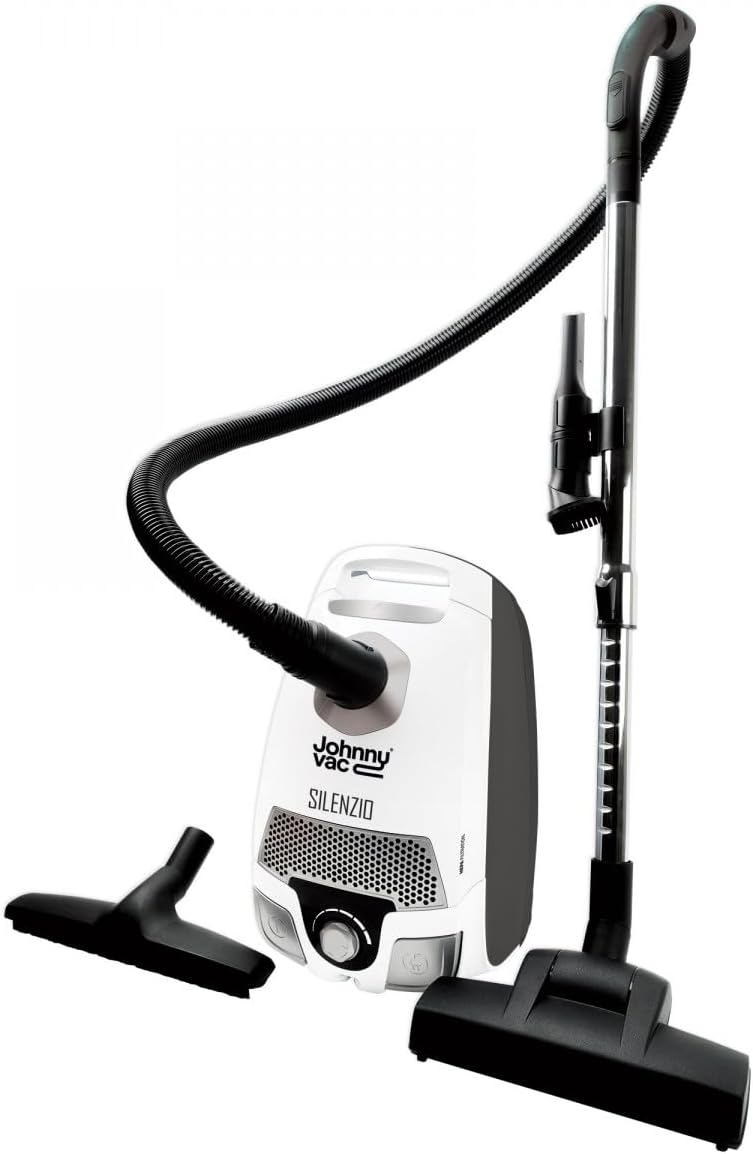 Johnny Vac Canister Vacuum Silenzio - HEPA Filtration - HEPA Bag - Wessel-Werk Turbo Air Nozzle - Telescopic Handle - Set of Brushes