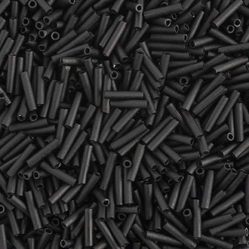 Miyuki Slender Bugle 1.3x6mm Black Matte 16Gram Vial of Japanese Glass Beads