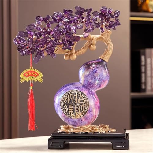 Arbre de fortune cristal améthyste avec gourde, déco maison zen