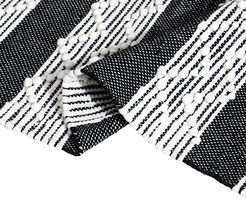 Image of Hand Woven 100% Natural Cotton Export Quality Designer Rug,Carpet, Bed Side Runner for Bedroom,Living Room, Size-2x5 feet or 60 cms x 152 cms (Black & White)