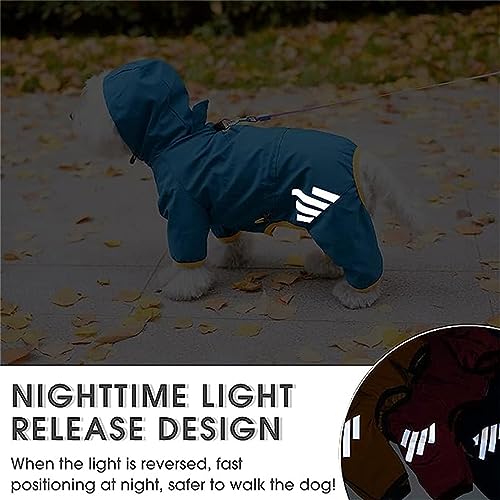 WUURAA Hunde-Regenmantel mit Kapuze, 4 Beinen, reflektierend, wasserdicht, hautfreundlich, Polyester, Blau, XXL