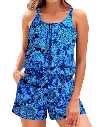 Image of Tempt Me Romper One Piece Swimsuits with Short - Women Boyleg with Pockets Bathing Suit Modest Swimwear