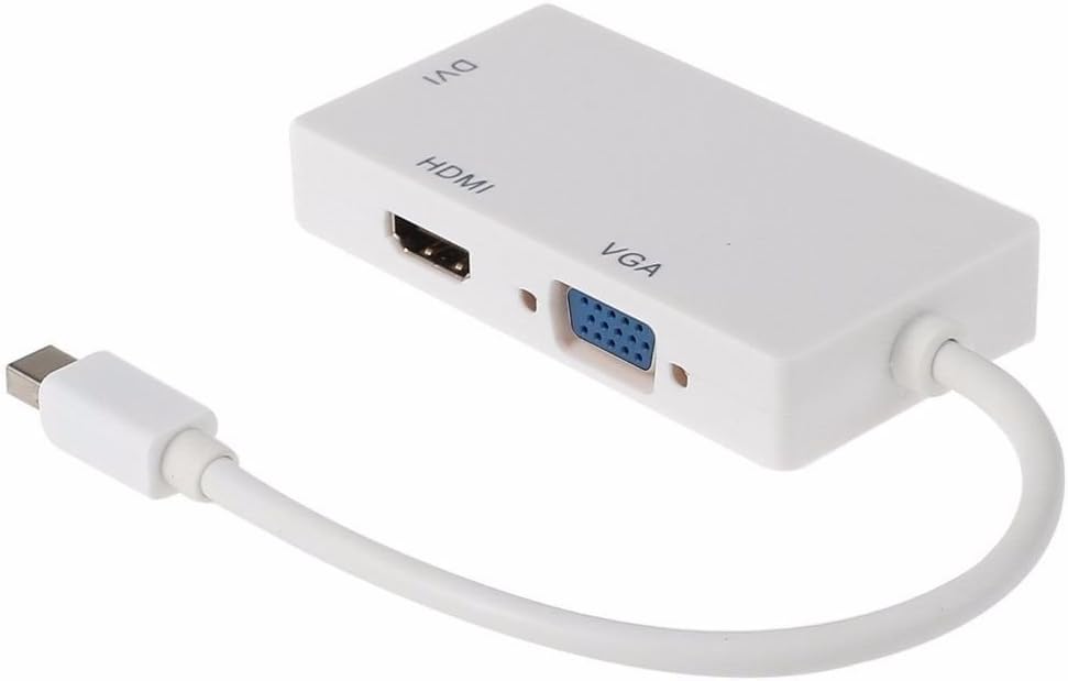 EDIO 2 Ezone 3 In1 Mini Display Port Thunderbolt to HDMI/DVI/VGA Display Port (Cable) Adapter for MacBook, Microsoft Surface Pro & Pro 2,3 (White)