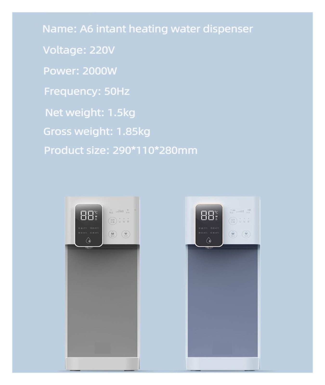 3s Natychmiastowy Podgrzewany Dozownik Wody Pompa Elektryczna 2000W Szybki Dozownik Ciepła Dispensador Butelka 3L Intelintny Czajnik Elektryczny(Wit)