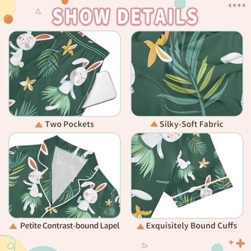 senya Rabbit Dancing Grass Skirt A Satin Summer Pajama Sets Silk Short Sleeve Button Down Sleepwear3