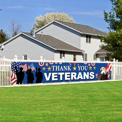 Veterans Day Decoration Banner 120 x 20 inch America Independence Day Decorations Veterans Day Backdrop Banner Deck Terrace Porch Balcony Backyard Lawn Garden Decoration Independence Day