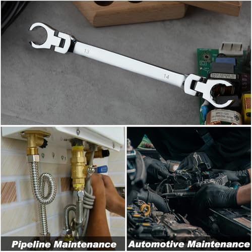 Image of Flex Head Flare Nut Wrench 13 * 14mm Flare Nut Wrench Set Metric Flare Tool Double Flexible Flare Nut Line Wrench Flare Tool Flex Tools 40Cr for Automotive Repairs Plumbing Repairs