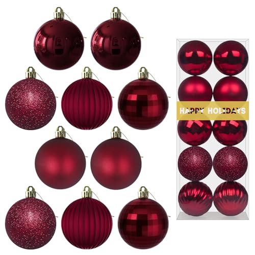 Maroon 2.5" Christmas Balls Christmas Tree Decoration Ornaments Shatterproof Hanging Balls for Birthday Halloween Holiday Wedding Decorations Set of 10pcs