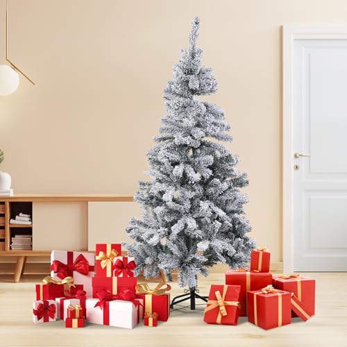 Luxshiny Flocked Christmas Tree - 74 Inch Large Xmas Tree for Indoor and Outdoor