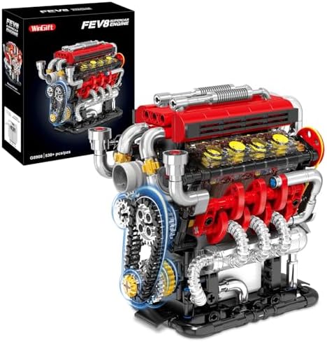 WINGIFT V8 Engine Building Set, V8 Engine Model kit That Run,Build Your Own Mini V8 Model Engine Kit with Motor,Home or Office Décor,STEM Physical Science Experiment Toy for Kids 8+ and Adults(538PCS)