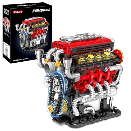Image of WINGIFT V8 Engine Building Set, V8 Engine Model kit That Run,Build Your Own Mini V8 Model Engine Kit with Motor,Home or Office Decor,STEM Physical Science Experiment Toy for Kids 8+ and Adults(538PCS)