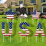 Quimoy 4th of July Decorations Outdoor, 6Pcs Large Independence Day Yard Signs with Stakes, Waterproof USA Letter July 4th Decorations for Outside, 4th of July Yard Signs