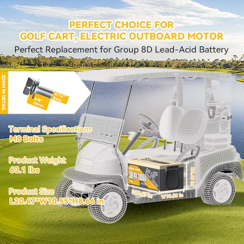 Image of Power Queen LiFePO4 Battery 36V 100Ah, Bluetooth Lithium Battery Group8D