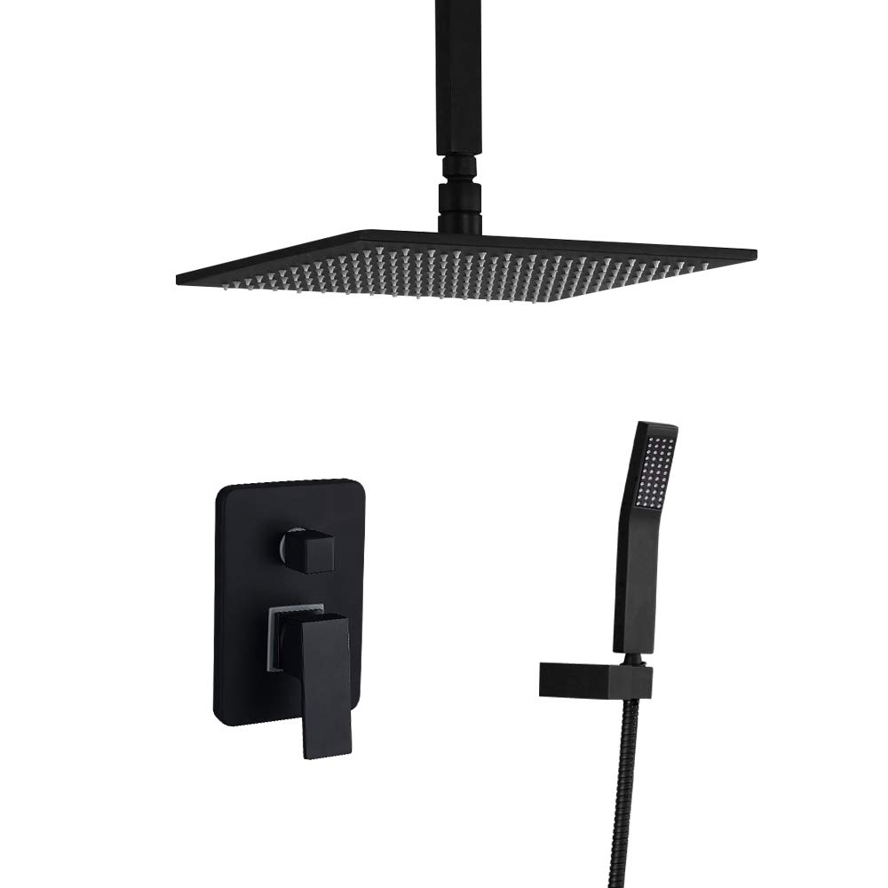 Shower System with BULUXE High Pressure Rainfall Shower Head, Handheld Shower head and Shower Faucet valve, Bathroom Luxury Rain Mixer Shower Combo Set Wall Mounted,8/12 Inch 10 Inch Ceiling Mount