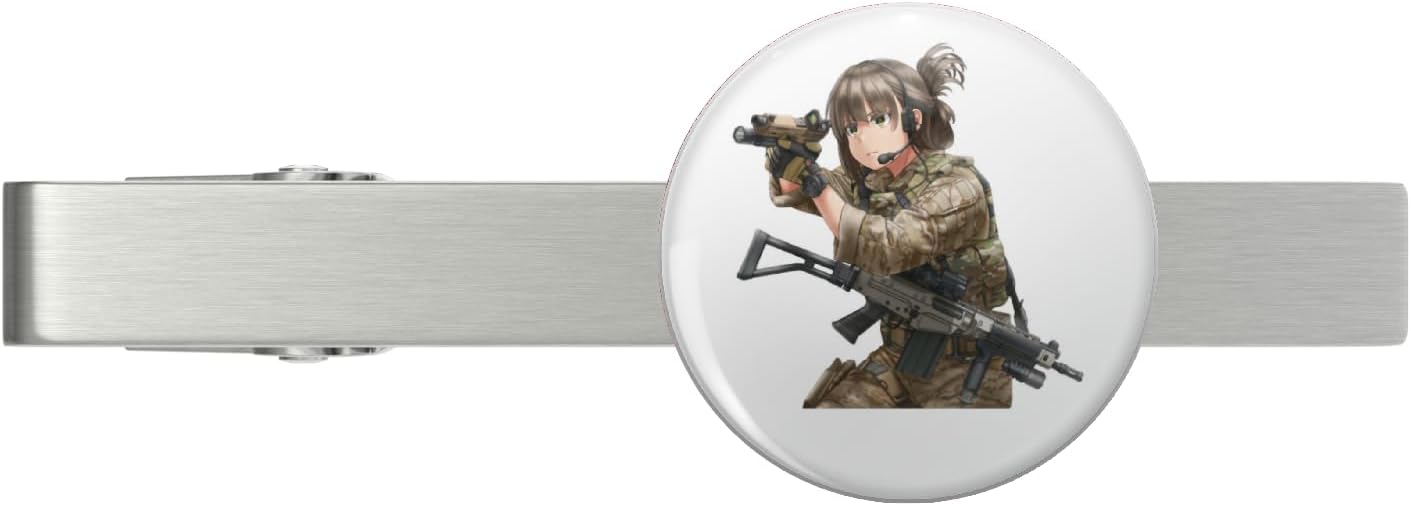 Women Men Military Art Fans Anime Cute Gun Shhhh Listen Do The Best Girls Boys Silver Tie Clip Tie Bar Veteran Gift