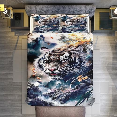 Parure de lit tigre King 220x240 avec housse de couette douce