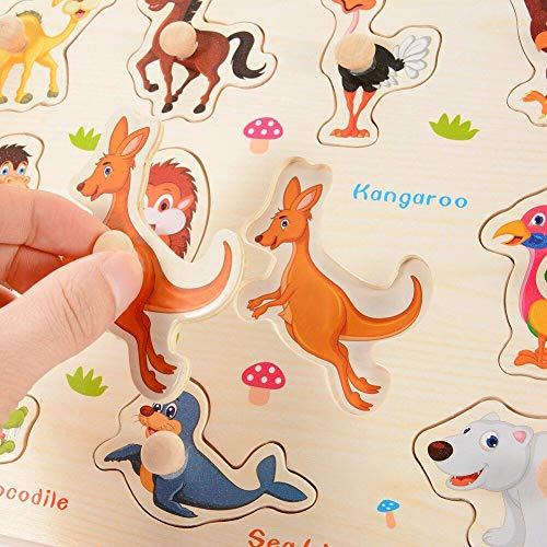 Thinkmax 4 Pcs Wooden Peg Puzzles For Toddlers 3 Years Old, Kids Knob Puzzles Set -Numbers, Animals Vegetable, And Vehicles Learning Puzzles #TOP4